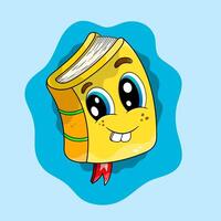 Cute 3d cartoon book or notebook with bookmark. Happy book expression. vector