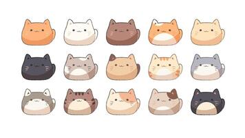 Kawaii cat heads in colors. Anime kittens, cute animals for game and design in Japanese style. icons vector