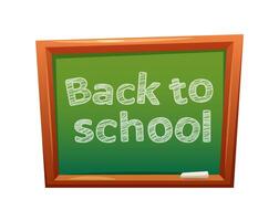 Green school board in wooden frame with chalk text Back to school. element on white background vector