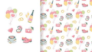 Pastel wedding pattern with elements for design. seamless pattern in flat style vector