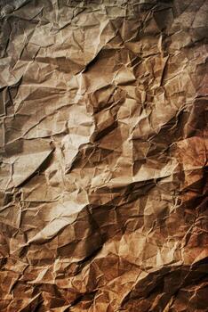Close up of crumpled brown paper texture. Vertical background. photo