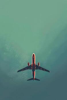 Airplane flying over clouds, copy space. Vertical background. photo