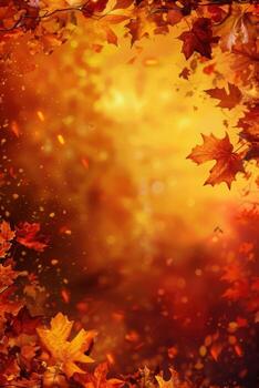 Vibrant autumn maple leaves in a sunny forest. Vertical background, copy space. photo