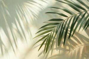 Palm leaf shadow on wall. Natural background with copy space. photo