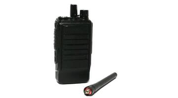 Black portable radio ht or walkie talkie in a white background photo