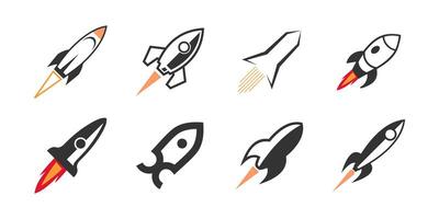 Set of Rocket icon logo line , outline. Spaceship launch space logo vector