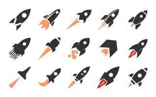 Set of Rocket icon logo. Space ship launch . Spaceship icon logo vector