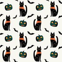 Halloween pattern with black cat and pumpkins. Halloween backgrounds, seamless pattern. vector