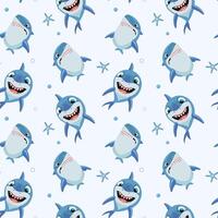 Seamless pattern with cartoon sharks. Shark backgrounds. Funny fish characters vector