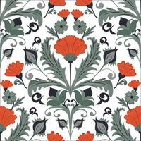Seamless floral pattern with thistles, buds and flowers. Symmetrical pattern in the style of William Morris for greeting cards. vector