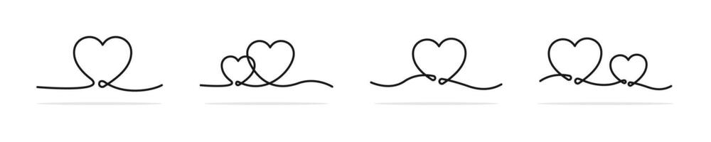 Continuous line art drawn hearts. Doodle hearts. Linear heart. S vector