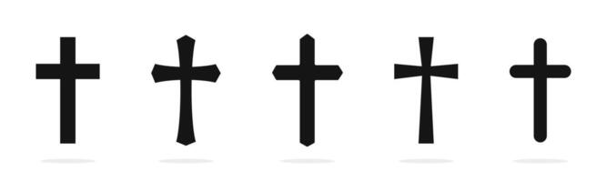 Christian cross icons. Christianity symbol set. Christian cross different shapes. vector