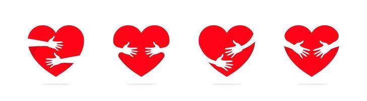 Hug icons. Hug symbols. Heart icon set. Heart hugging icons. Hug icons. Hug symbols. Heart icon set. Heart hugging icons. vector
