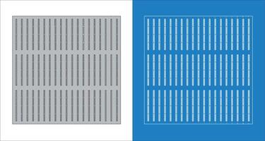 Architectural and technical visualization wireframe blueprint of grid-pattern perforated metal drain covers for drainage systems vector