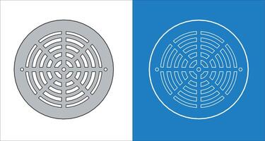 Wireframe blueprint for architectural and technical visualization of grid-patterned perforated metal drain covers for drainage systems vector