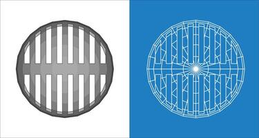 Wireframe blueprint for architectural and technical visualization of grid-patterned perforated metal drain covers for drainage systems vector