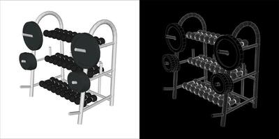 dumbbell rack wireframe Illustration line art blueprint on transparent background vector