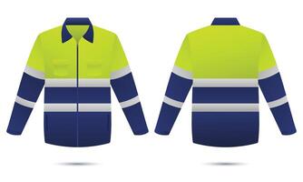 Hi vis work safety jacket mockup front and back view vector