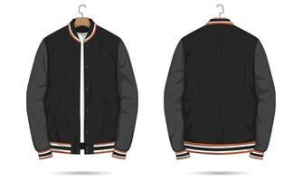 Striped varsity jacket mockup front and back view vector