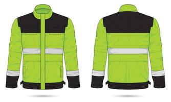 High visibility work safety jacket mockup front and back view vector