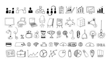 Hand drawn doodle set of business process and work office elements. vector