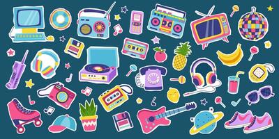 90s retro elements set. Concept of 90s. Stickers. Y2K, 2000s, 80s retro elements set. vector