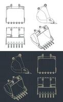 Excavator bucket blueprints vector