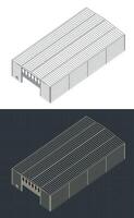 Industrial hall building isometric blueprints vector