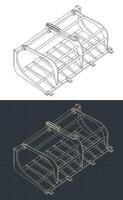 Grapple bucket isometric blueprints vector