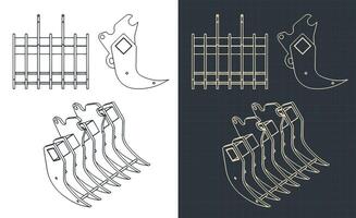 Root rake blueprints vector