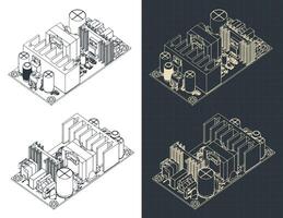 Power supply module isometric blueprints vector