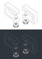 C-clamp isometric blueprints vector