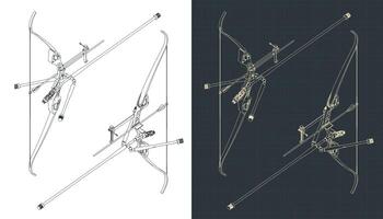 Target recurve bow kit isometric blueprints vector