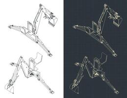 Backhoe loader isometric blueprints vector