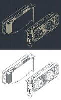 Graphics card isometric blueprints vector