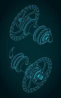Bicycle rear hub isometric technical drawings vector