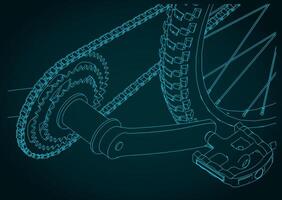 Bicycle chain, pedal and gears close-up vector