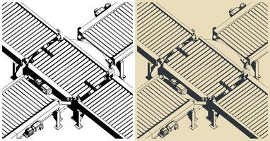 Turntable conveyor. Roller conveyor with a turntable section that switches the direction vector
