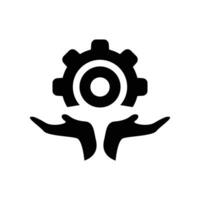 gear in hand icon design. installation and support sign and symbol. vector