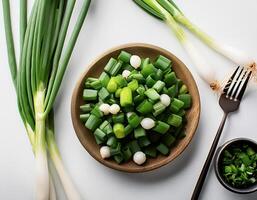 green onion isolated on white background photo