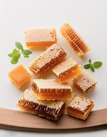 Sweet honeycombs on white background. isolated on white background photo