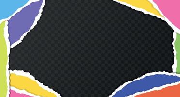 Torn paper background. Cut and torn colored paper strips on dark square background with empty space for text. illustration vector