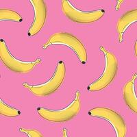 Banana fruit seamless pattern in pop art style. Bananas decorated with dots on pink background. illustration vector