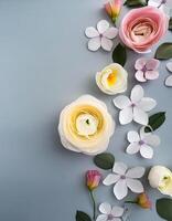Creative flower concept background or wallpaper. Flower decoration. Flower arrangements. copy space . flat lay. photo