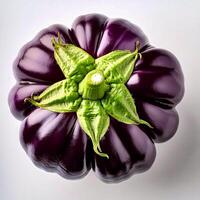 Top of view of fresh eggplant with stem on the white background photo