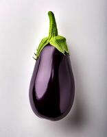 Top of view of fresh eggplant with stem on the white background photo