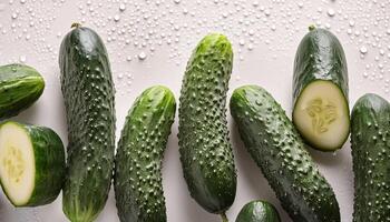 Fresh a pile of Fresh organic cucumber against a white background photo