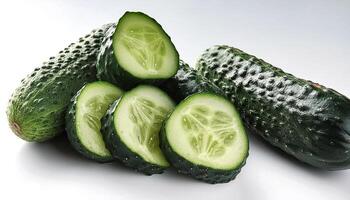 Fresh a pile of Fresh organic cucumber against a white background photo
