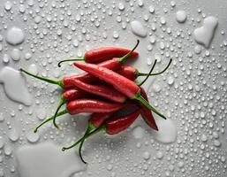 Fresh a pile of Cayenne pepper against a white background photo
