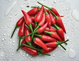 Fresh a pile of Cayenne pepper against a white background photo